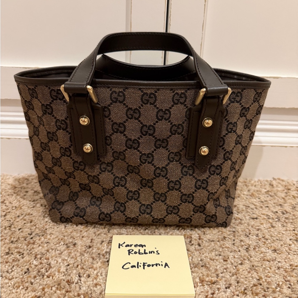 Gucci Brown GG Supreme Canvas Tote with Dark Brown Leather Trim